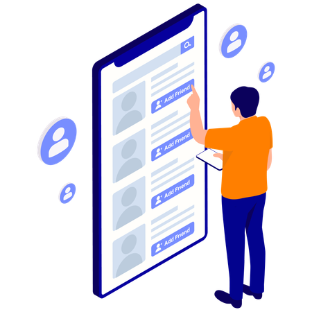 Man adding friend online  Illustration