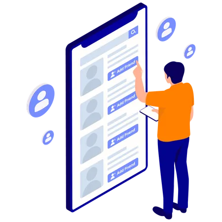 Man adding friend online  Illustration