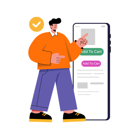 Man adding Item to Cart on Mobile  Illustration