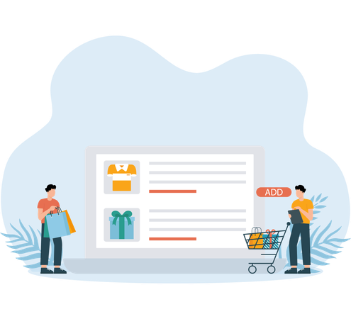 Man Adding items in shopping Cart  Illustration