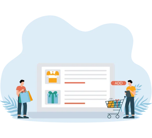 Man Adding items in shopping Cart  Illustration