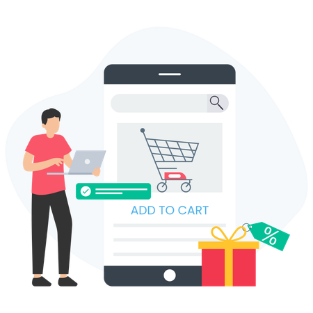 Man Adding Product to Cart  Illustration