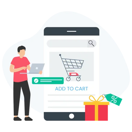 Man Adding Product to Cart  Illustration