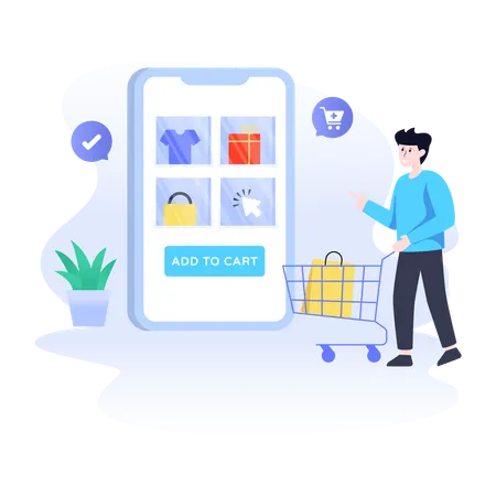 Man adding product to cart  Illustration