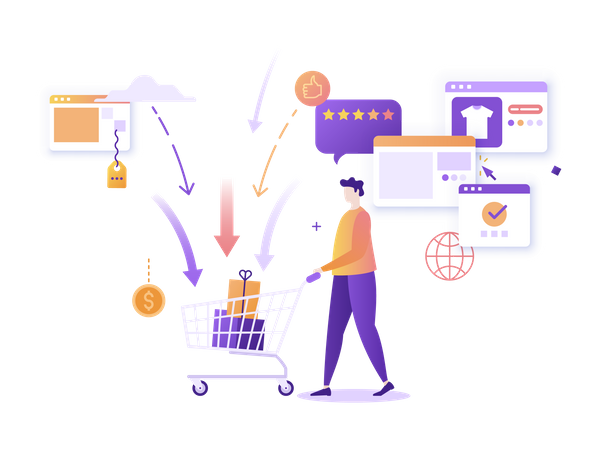 Man adding products in cart Illustration