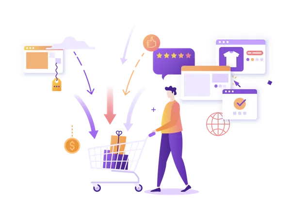 Man adding products in cart  Illustration