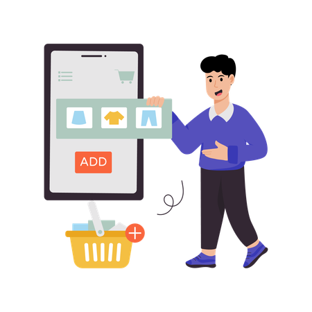 Man Adding products To Cart  Illustration