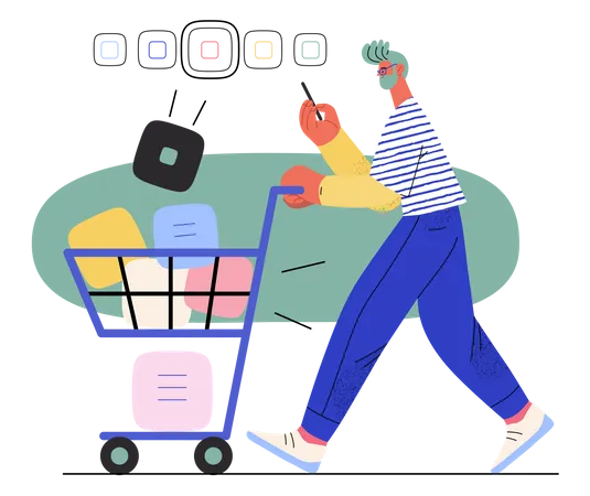 Man adding products to shopping cart Illustration
