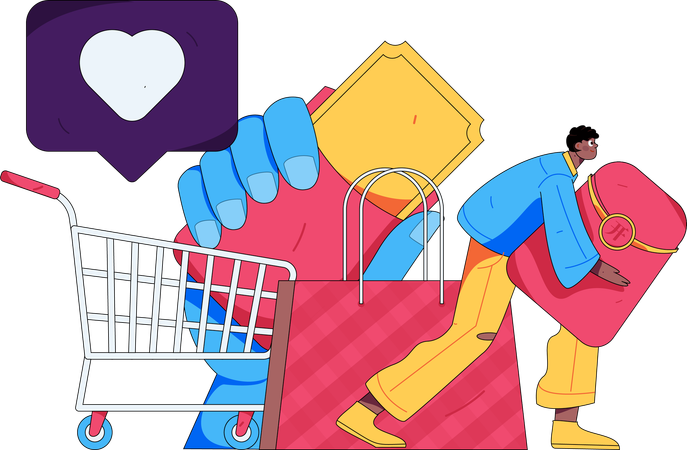 Man adds products in shopping cart  Illustration