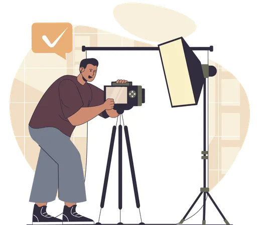 Man adjusting camera lens in studio  Illustration