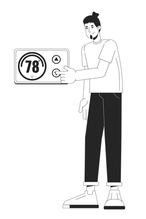 Man Adjusting thermostat  Illustration