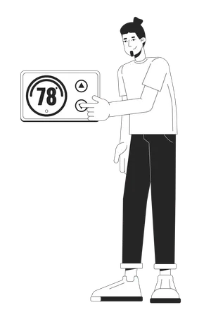 Man Adjusting thermostat  Illustration