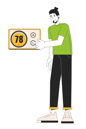 Man Adjusting thermostat  Illustration