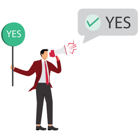 Man agitates to make choice yes  Illustration
