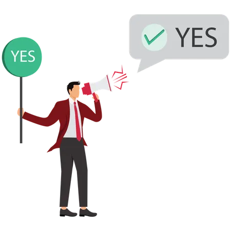 Man agitates to make choice yes  Illustration