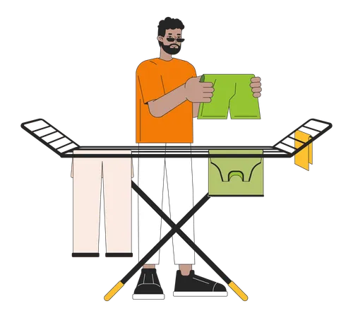 Man Air drying clothes on rack  Illustration