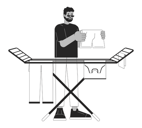 Man Air drying clothes on rack  Illustration