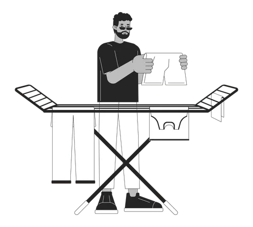 Man Air drying clothes on rack  Illustration