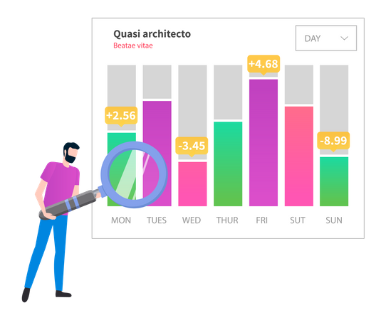 Man analyses digital report  Illustration