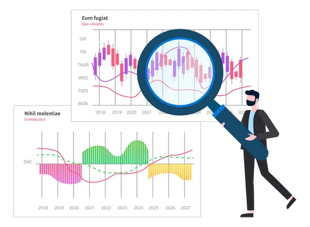 Man analyses digital report with data  Illustration
