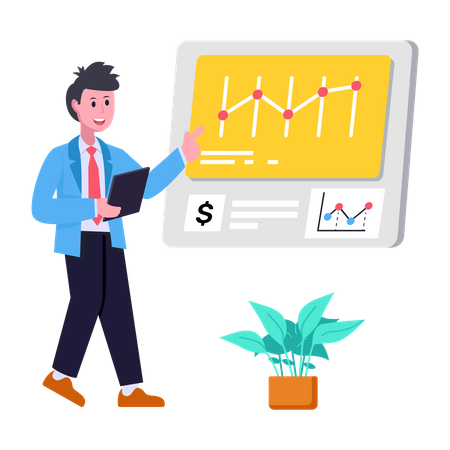 Man analyses digital report with data  Illustration