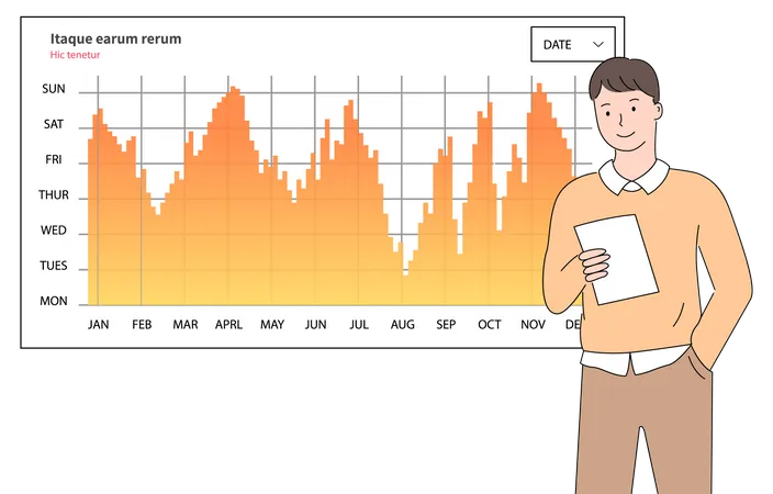 Man analyses report with data  Illustration