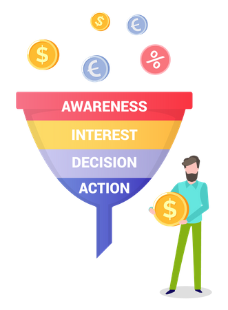 Man analyses sales funnel  Illustration