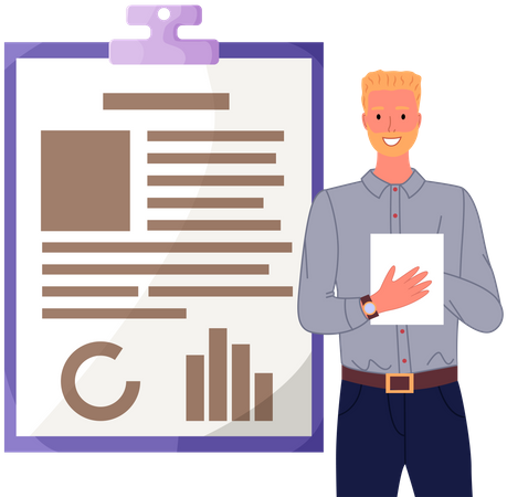 Man analyses Statistical indicators  Illustration