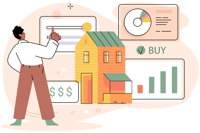 Man analysing budget to buy house  Illustration