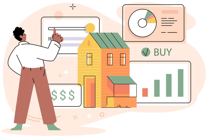 Man analysing budget to buy house  Illustration