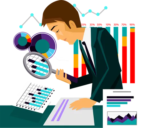 Man analysing business data and statistics  Illustration