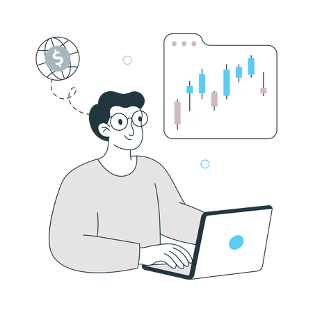 Man analysing Candlestick Chart  Illustration