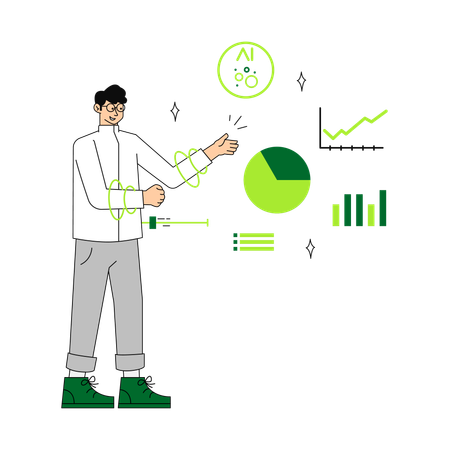 Man analysing data charts  Illustration