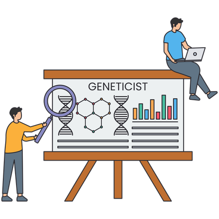 Man analysing genetic report  Illustration