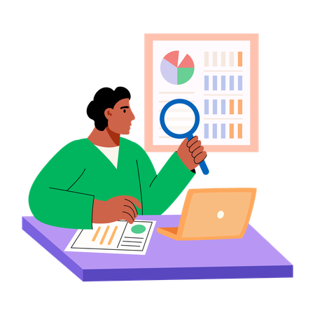 Man analysing graph result  Illustration