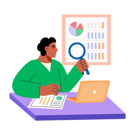 Man analysing graph result  Illustration