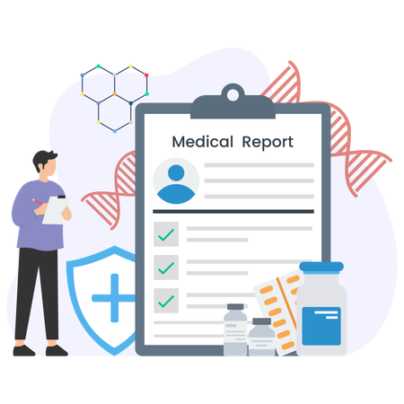 Man analysing medical report  Illustration