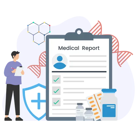 Man analysing medical report  Illustration