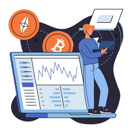 Man analysis cryptocurrency market Illustration