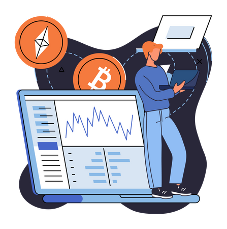 Man analysis cryptocurrency market  Illustration