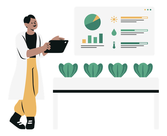 Man Analysis Data on his Farm  Illustration