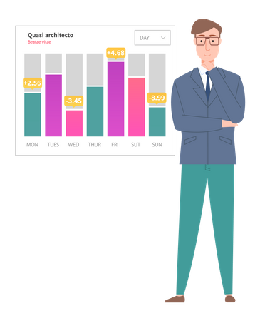 Man analysis digital report with data  Illustration