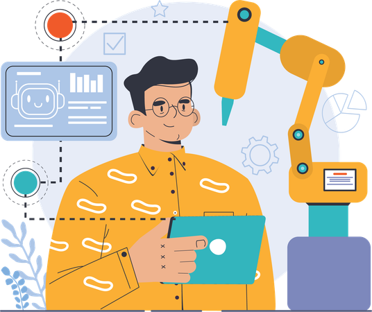 Man analysis on robotic arm  Illustration