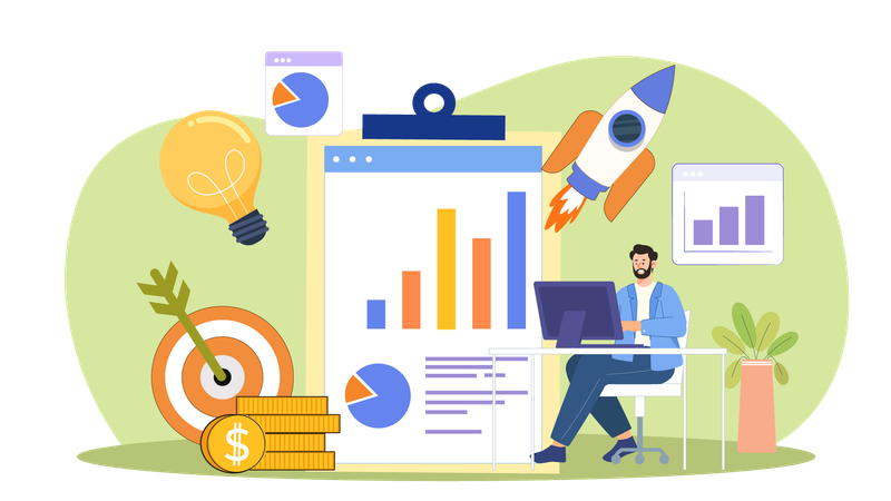 Man analyze business target  Illustration