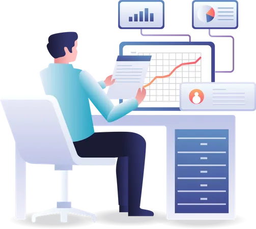 Man analyze company data Illustration