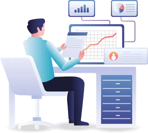 Man analyze company data  Illustration