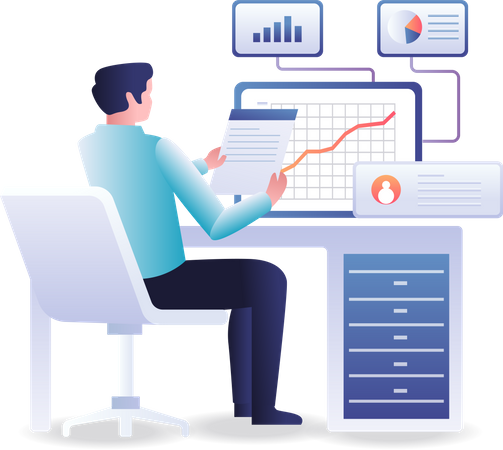 Man analyze company data  Illustration