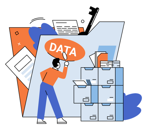 Man analyze data folder security  Illustration