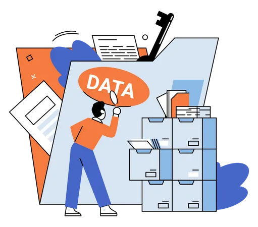 Man analyze data folder security  Illustration