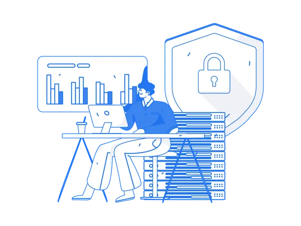 Man analyze server data security  Illustration